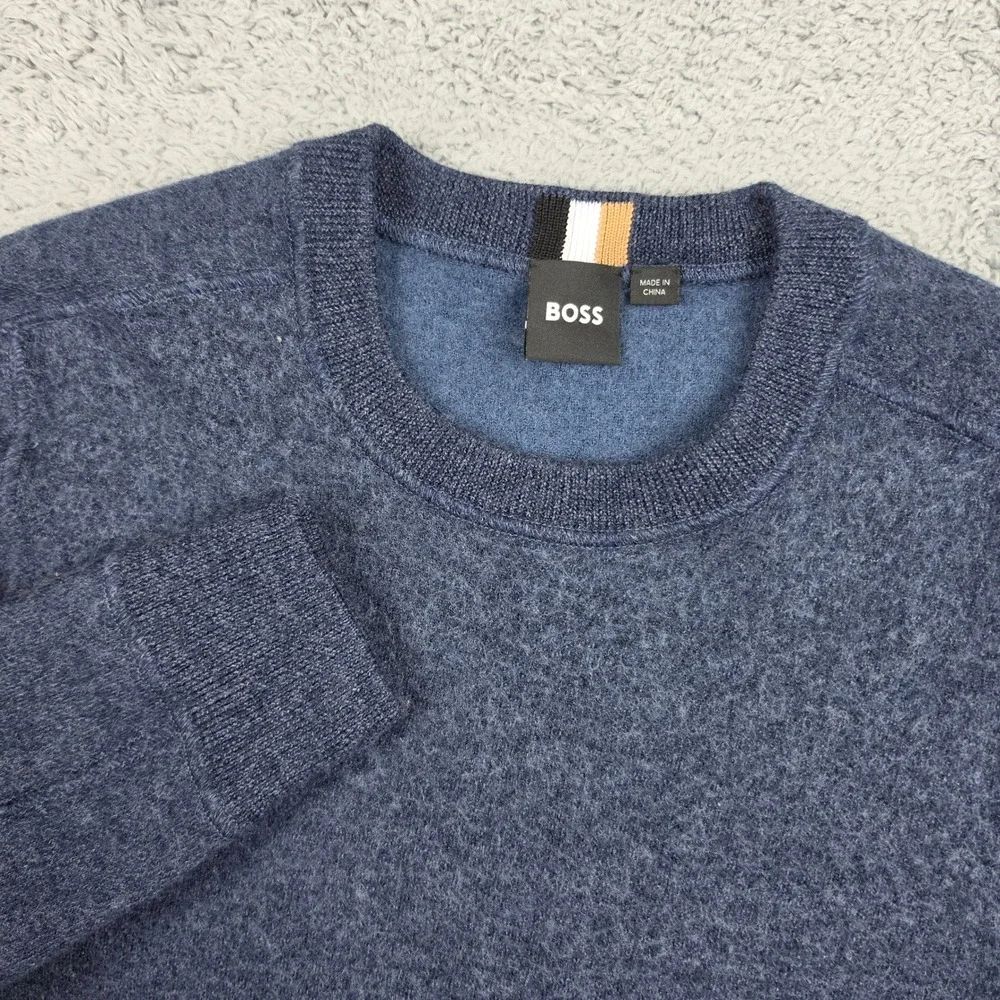 Hugo Boss Sweater Mens S Blue Virgin Wool Crewneck Long Sleeve Pullover Normcore